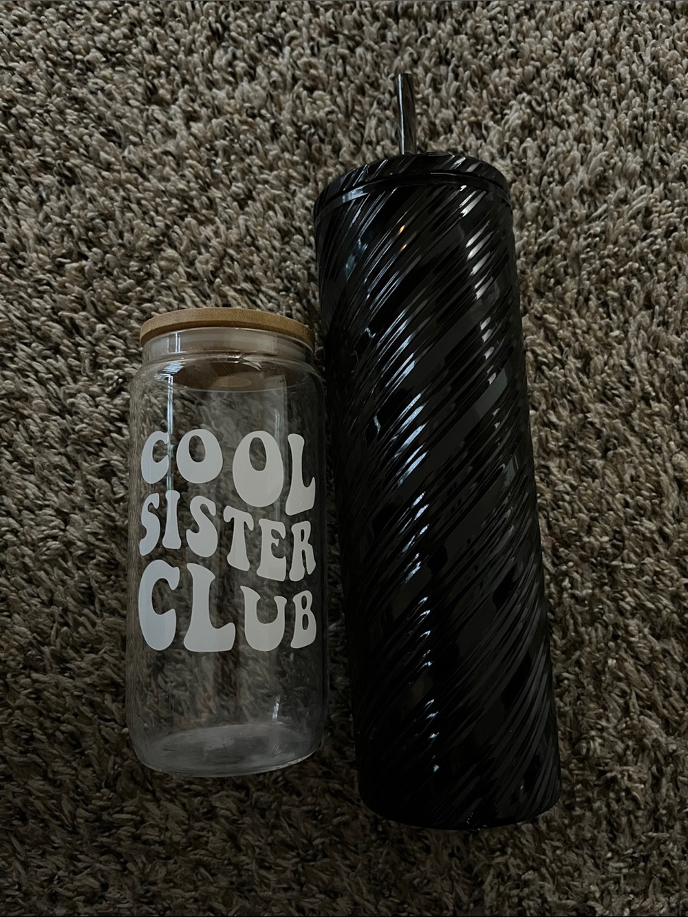 Black Spiral Tumbler with Straw with glass tumbler